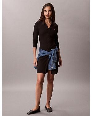 Calvin Klein Jeans Ribbed Cotton Buttoned Polo Dress - Brown