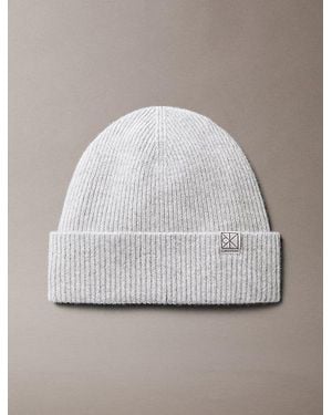 Calvin Klein Soft Cashmere Emblem Beanie - Grey