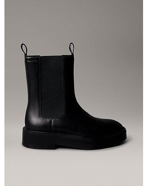 Calvin Klein Jeans Leather Stacked Heel Chelsea Boots - Black