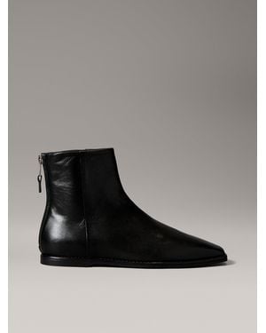 Calvin Klein Nappa Leather Square Toe Zip Ankle Boots - Black