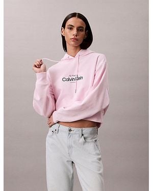 Calvin Klein Jeans Cropped Logo Hoodie - Pink