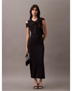 Calvin Klein Viscose Rib Maxi Dress - Brown