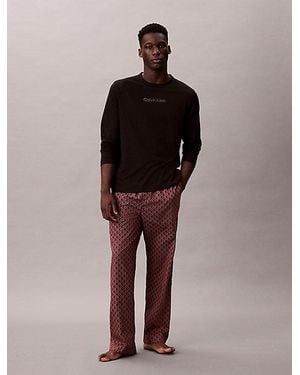 Calvin Klein Long Sleeve Cotton Poplin Pyjama Set - Brown