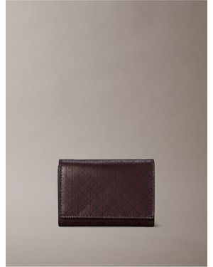 Calvin Klein Allover Emblem Logo Trifold Wallet - Brown
