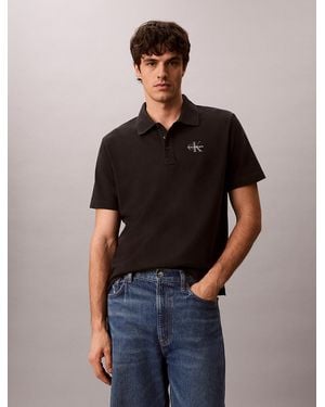 Calvin Klein Cotton Piqué Monogram Polo Shirt - Black