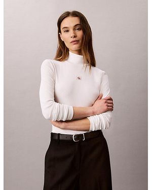 Calvin Klein Ribbed Cotton Turtleneck Top - Blue