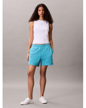 Calvin Klein Monogram Logo French Terry Shorts - Blue
