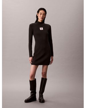 Calvin Klein Cotton Knit Roll Neck Dress - Black