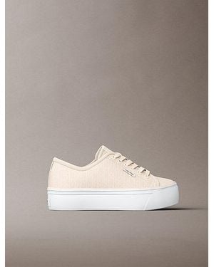 Calvin Klein Jacquard Plateausneakers Met Logo - Geel