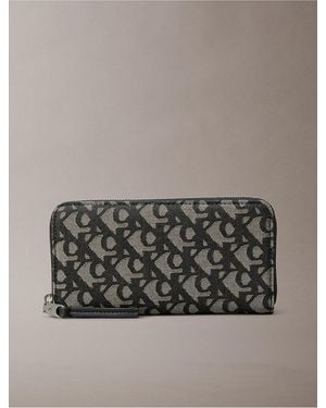 Calvin Klein Allover Monogram Long Zip Wallet - Gray