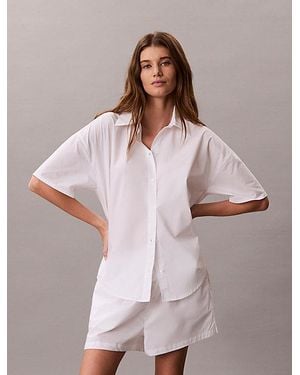 Calvin Klein Camisa de pijama de popelín de algodón con botones - Blanco