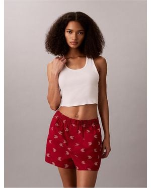 Calvin Klein Cotton Poplin Sleep Shorts - Red