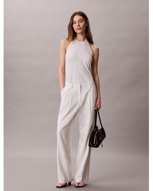 Calvin Klein Linen Blend Wide Leg Trousers - Natural