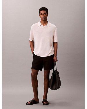 Calvin Klein Linen Blend Open Collar Polo Shirt - Pink