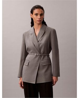 Calvin Klein Stretch Belted Blazer - Brown
