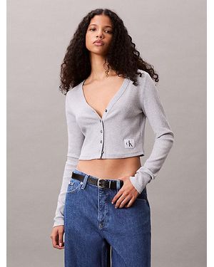 Calvin Klein Ribgebreid Slim Vest - Wit
