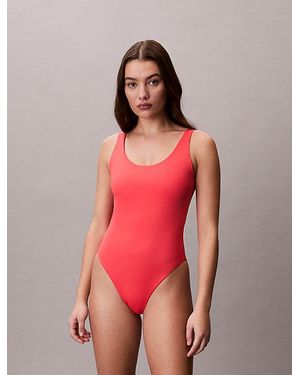 Calvin Klein Scoop Back Swimsuit Ck Icon - Pink