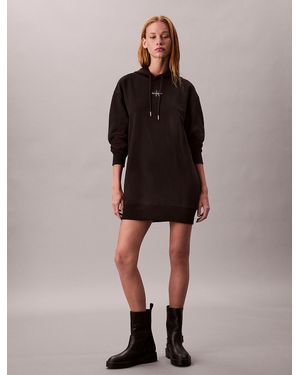 Calvin Klein Monogram Hooded Sweatshirt Dress - Brown
