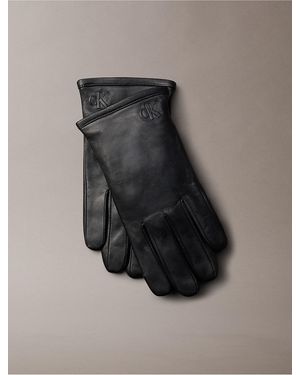 Calvin Klein Leather Monogram Logo Gloves - Black