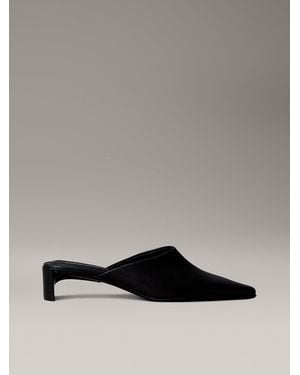 Calvin Klein Leather Kitten Heel Mules - Grey