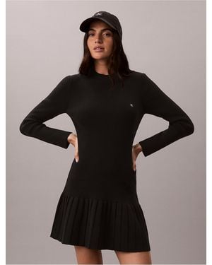 Calvin Klein Calvin Klein Mock Neck Ribbed Mini Dress - Black