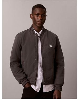 Calvin Klein Calvin Klein Mixed Media Varsity Bomber Jacket - Brown