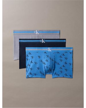 Calvin Klein Graphic Monogram Cotton Stretch 3-Pack Trunk - Blue