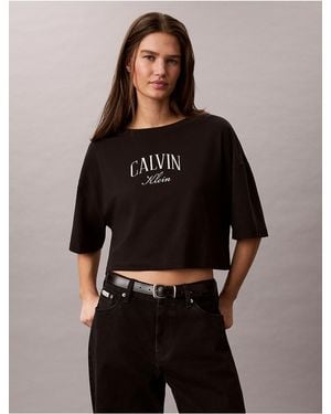 Calvin Klein Calvin Klein Boxy Varsity Logo Cropped Tee - Black