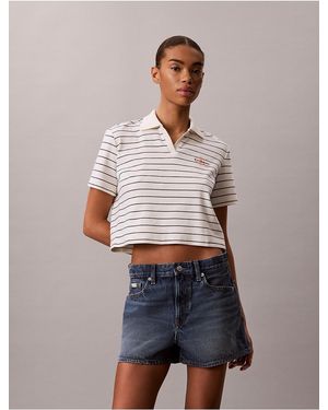 Calvin Klein Calvin Klein Monologo Rib Cropped Polo Shirt - White