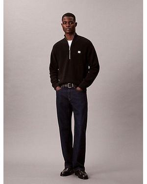 Calvin Klein Jersey con cremallera de un cuarto de algodón gofrado - Negro