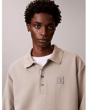 Calvin Klein Long Sleeve Logo Emblem Polo Shirt - Brown