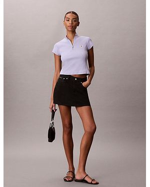 Calvin Klein Geribbelde Top Met Rits En Monologo Patch - Paars