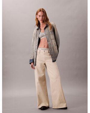 Calvin Klein Super Wide Leg Twill Trousers - Natural