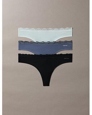 Calvin Klein 3 Pack Thongs Microfibre Stretch Lace - Blue