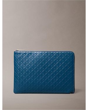 Calvin Klein Allover Emblem Logo Zip Pouch - Blue