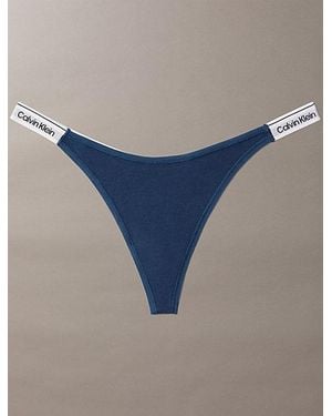 Calvin Klein Dipped String Thong Icon Logo - Blue