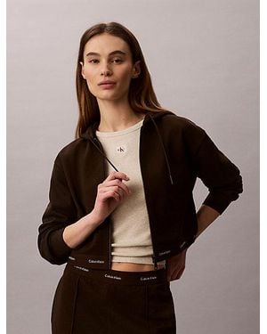 Calvin Klein Sudadera cropped con capucha, cremallera y logo - Negro