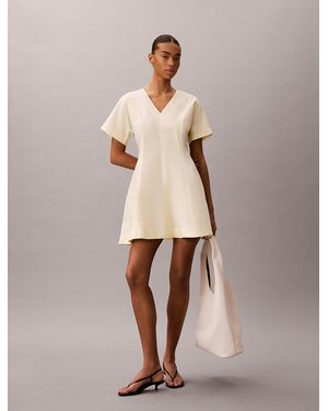 Calvin Klein Short Sleeve Poplin Mini Dress - Natural