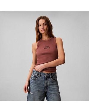 Calvin Klein Jeans Slim Ribbed Cotton Tank Top - Red