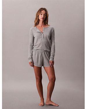 Calvin Klein Long Sleeve Waffle Pyjama Top - Grey