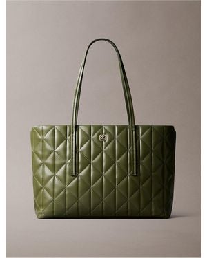 Calvin Klein Quilted Emblem Logo Small Tote Bag - Green