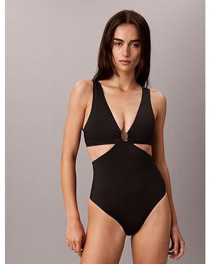 Calvin Klein Cut Out Swimsuit Emblem - Black
