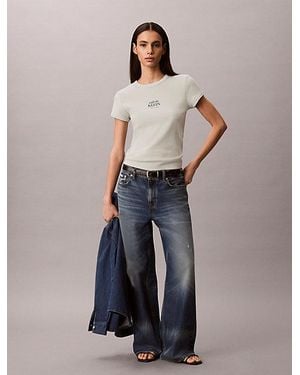 Calvin Klein Jeans Slim Ribbed Cotton Logo T-Shirt - Blue