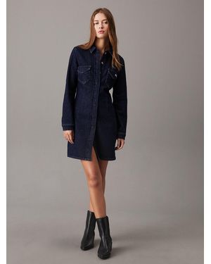 Calvin Klein Fitted Denim Shirt Dress - Blue