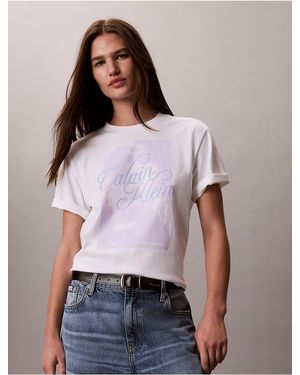 Calvin Klein Calvin Klein Faded Script Logo Graphic Boxy T-Shirt - Purple