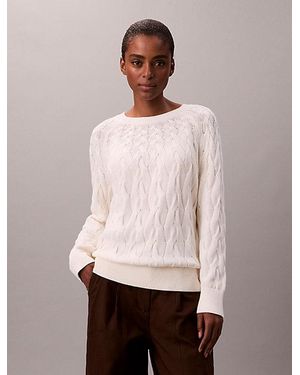 Calvin Klein Relaxed Katoenen Sweater Met Kabel - Wit