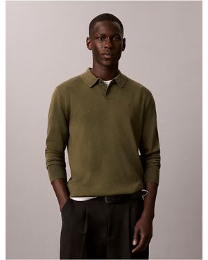 Calvin Klein Extra Fine Merino Blend Polo Sweater - Green
