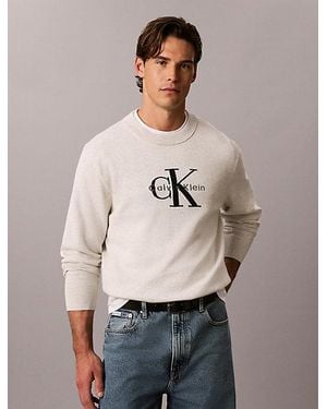 Calvin Klein Jeans Relaxed Cotton Monologo Graphic Jumper - Natural