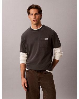 Calvin Klein Jeans Washed Cotton Pocket T-Shirt - Brown