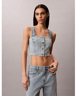 Calvin Klein Jeans Logo Tape Denim Tank Top - Blue